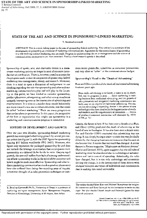 (PDF) State of Art and Science in Sponsorship-Linked Marketing