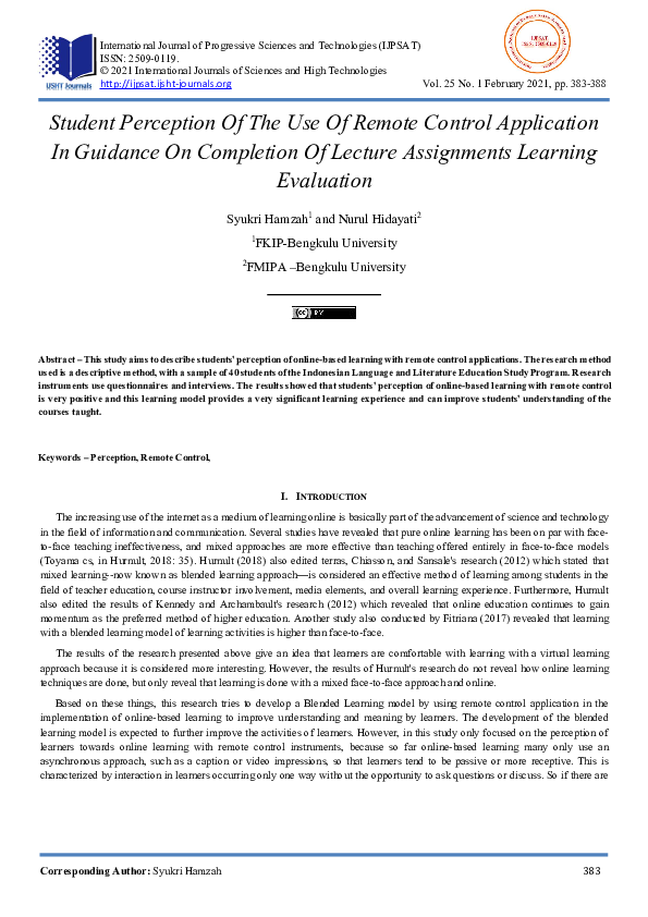 (PDF) Student Perception Of The Use Of Remote Control Application In ...