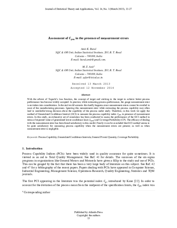 (PDF) Assessment of Cpm in the presence of measurement errors