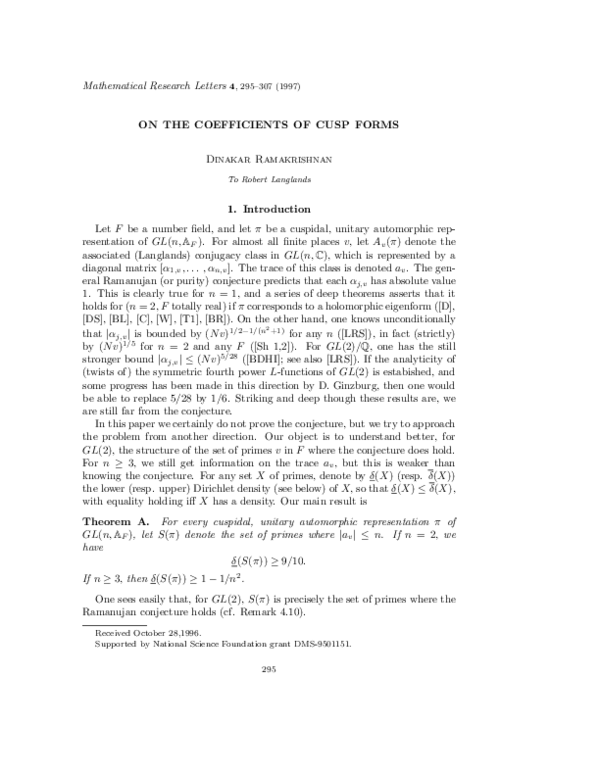 (PDF) On the coefficients of cusp forms