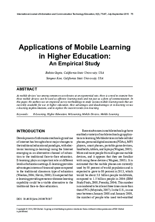 (PDF) Applications of Mobile Learning in Higher Education