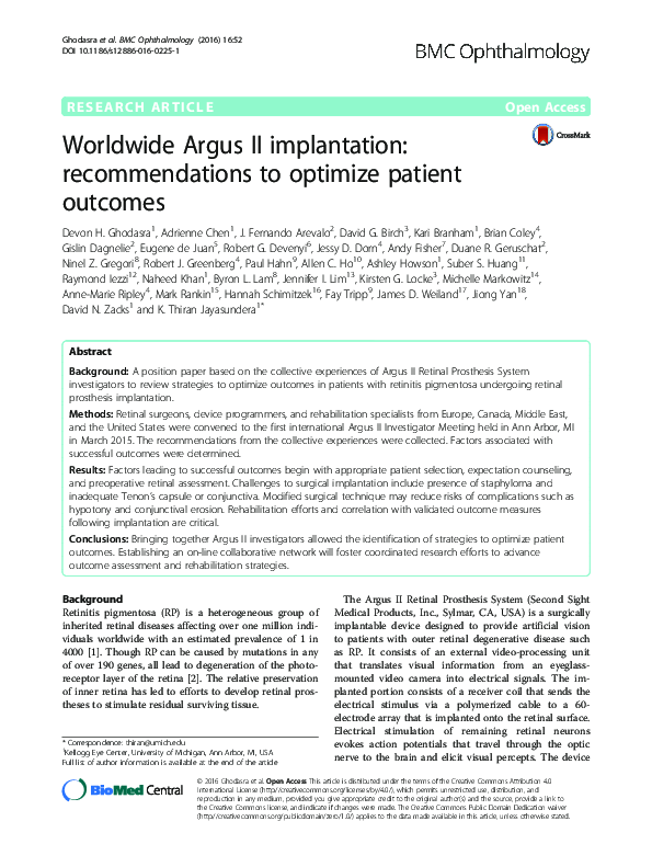 (PDF) Worldwide Argus II implantation: recommendations to optimize ...