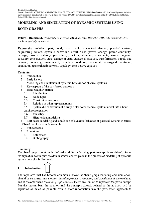 (PDF) Modeling and simulation of dynamic systems using bond graphs