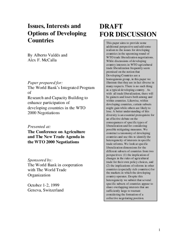 (PDF) Issues, Interests and Options of Developing Countries