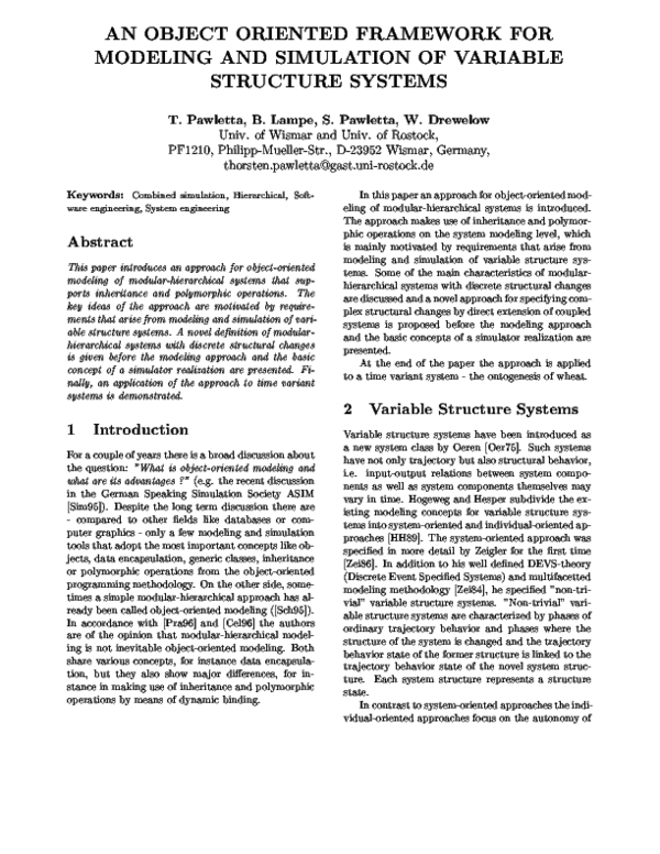 (PDF) An Object Oriented Framework For Modeling And Simulation Of ...