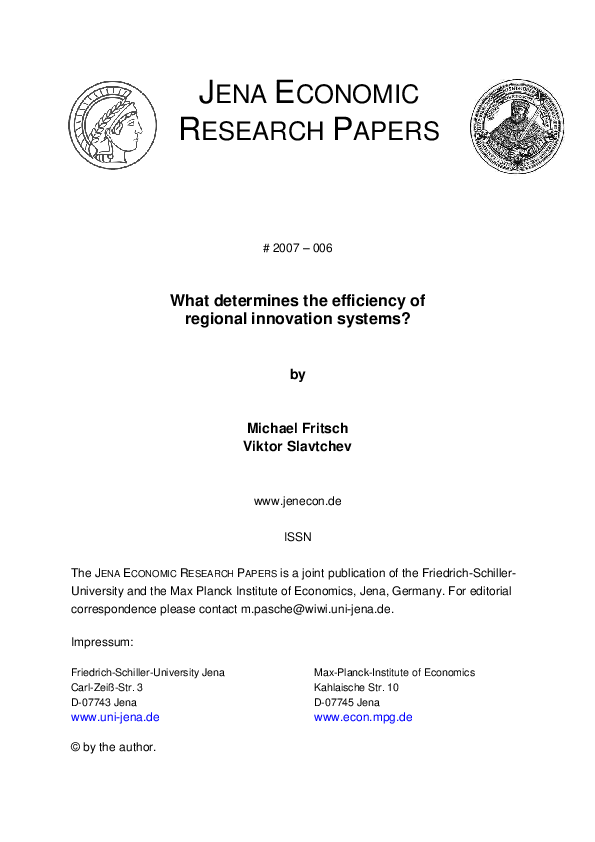 (PDF) What Determines the Efficiency of Regional Innovation Systems?