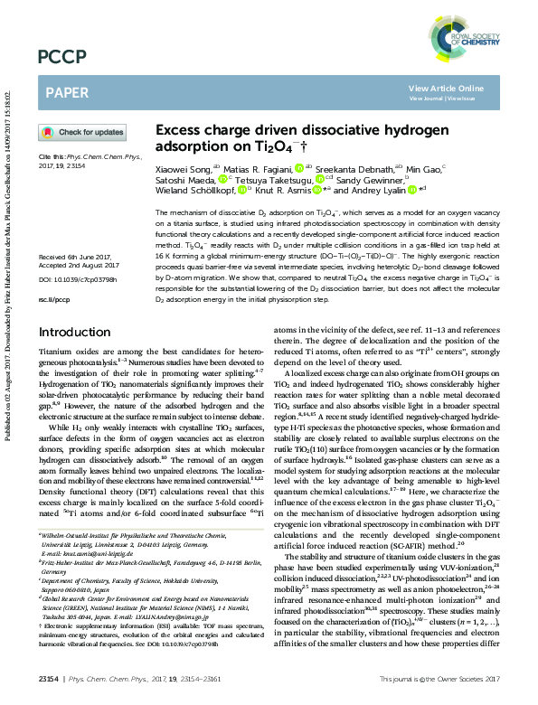 (PDF) Excess charge driven dissociative hydrogen adsorption on Ti2O4−