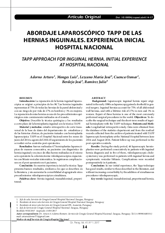 (PDF) Tapp Approach for Inguinal Hernia. Initial Experience at Hospital ...