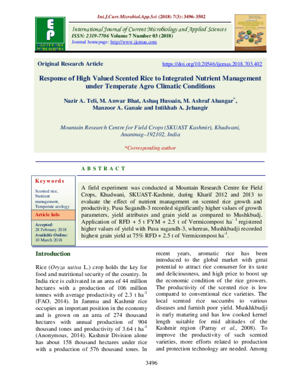 (PDF) Response of High Valued Scented Rice to Integrated Nutrient ...