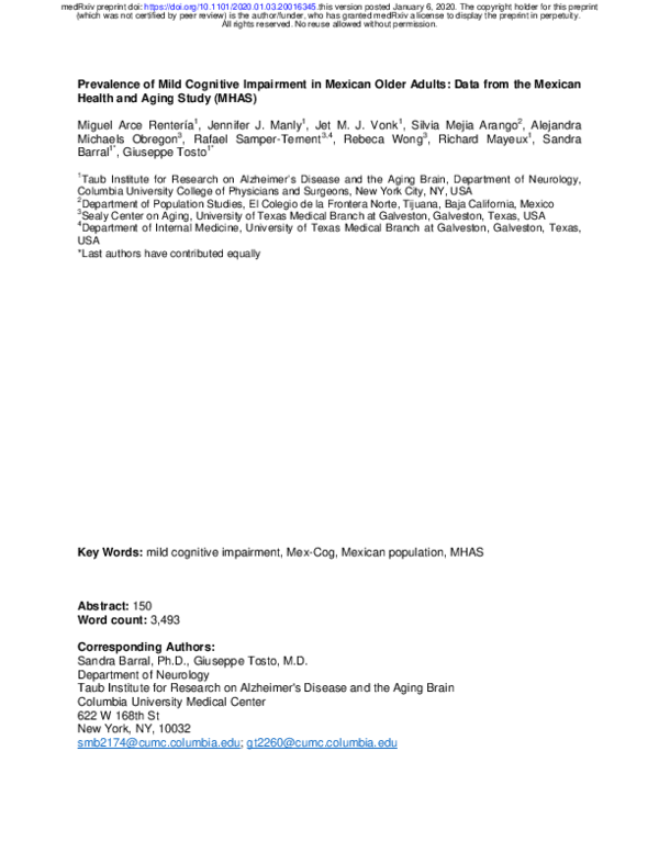 (PDF) Prevalence of Mild Cognitive Impairment in Mexican Older Adults ...