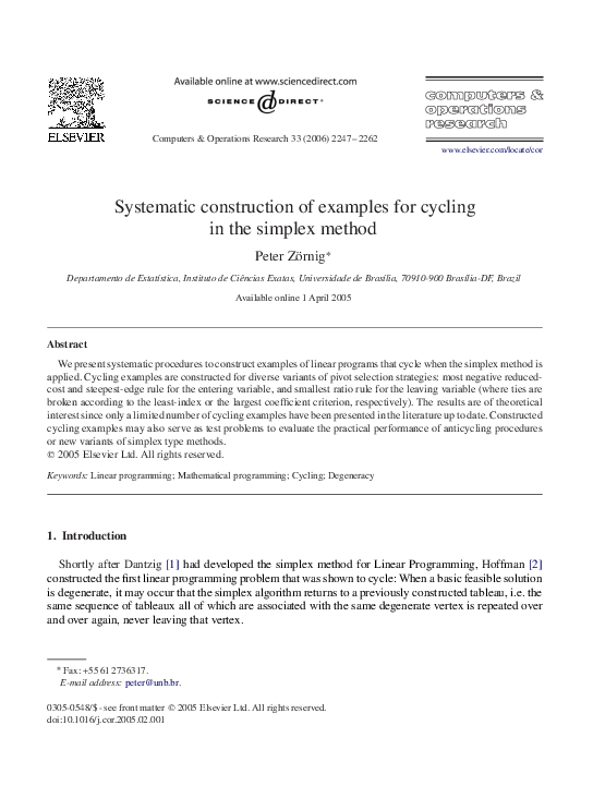 (PDF) Systematic construction of examples for cycling in the simplex method