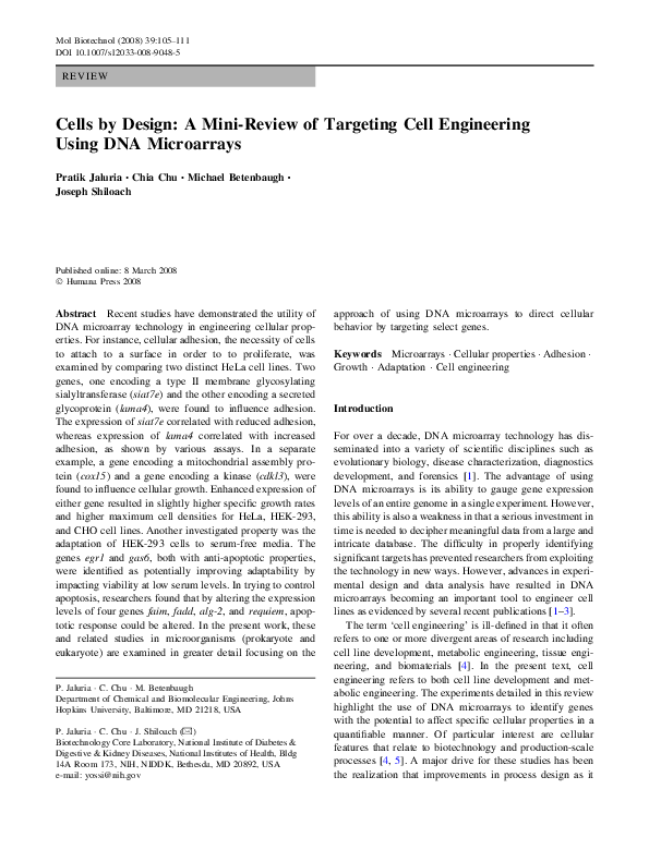 (PDF) Cells by Design: A Mini-Review of Targeting Cell Engineering ...