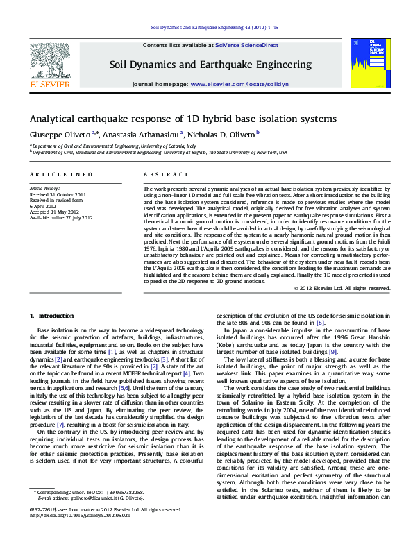 (PDF) Analytical earthquake response of 1D hybrid base isolation systems