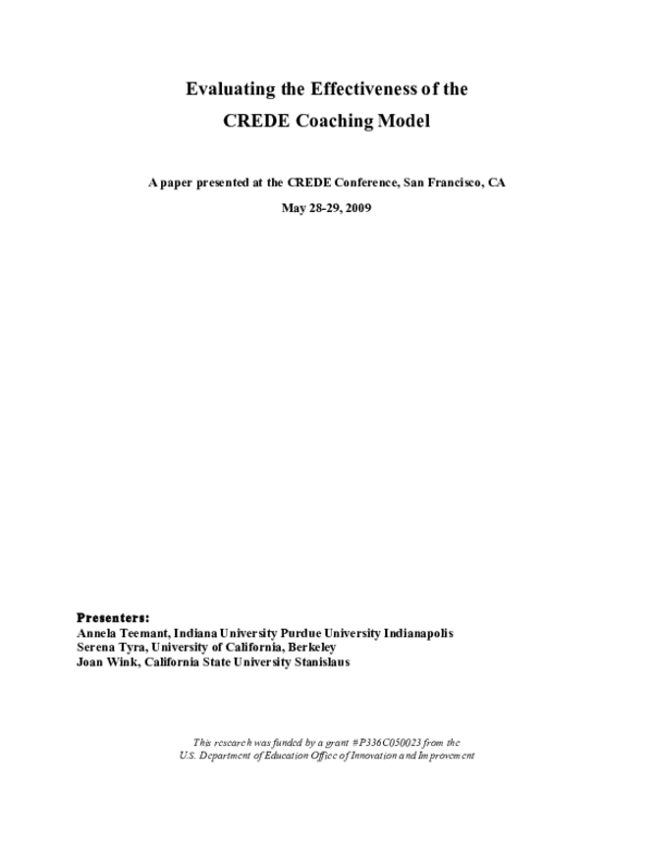 (PDF) Evaluating the effectiveness of the CREDE coaching model