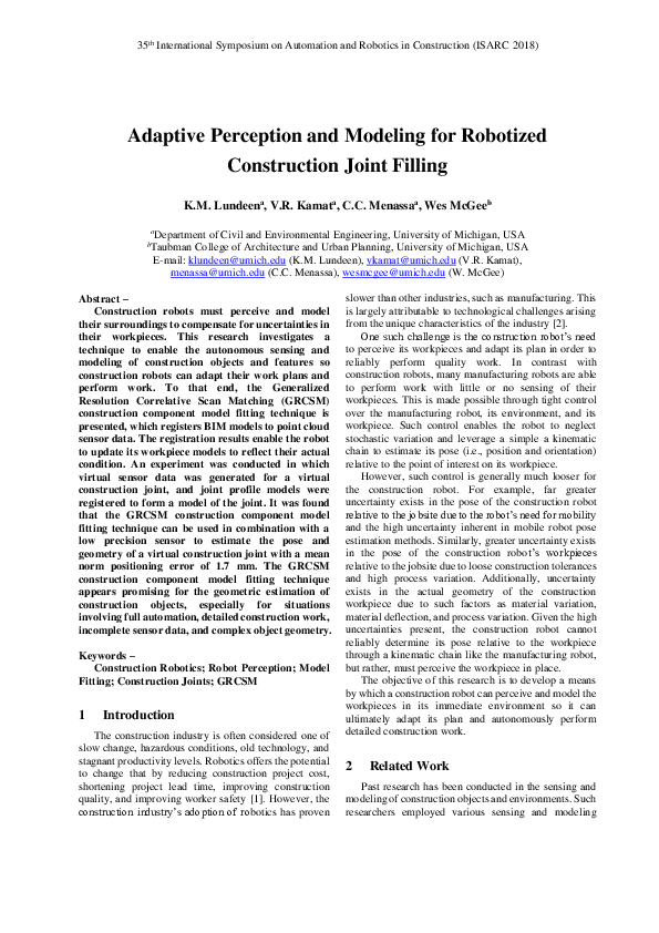 (PDF) Adaptive Perception and Modeling for Robotized Construction Joint ...