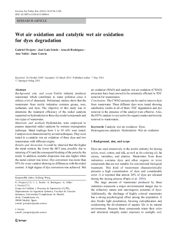 (PDF) Wet air oxidation and catalytic wet air oxidation for dyes