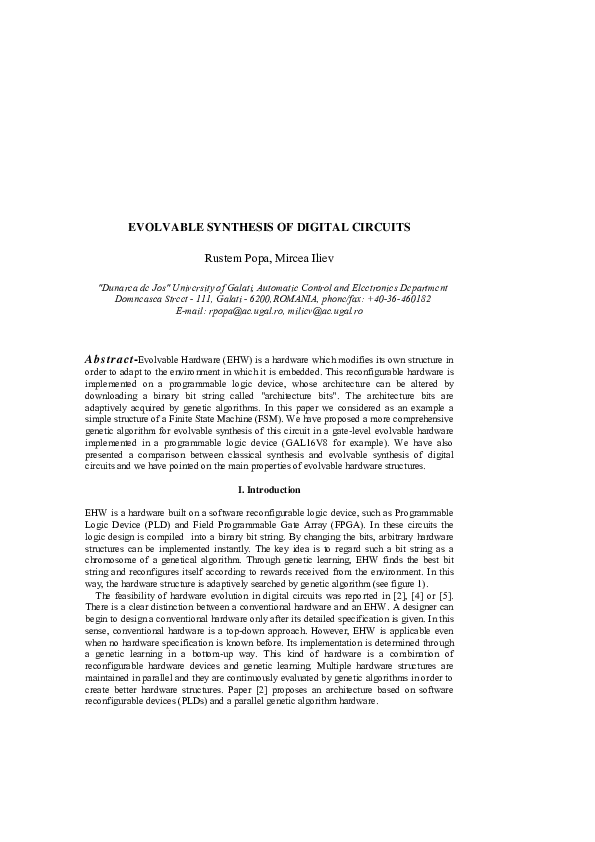 (PDF) Evolvable Synthesis of Digital Circuits