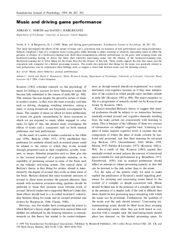 (PDF) Music and driving game performance