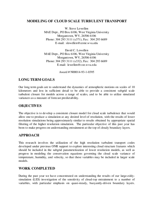 (PDF) Modeling of Cloud Scale Turbulent Transport