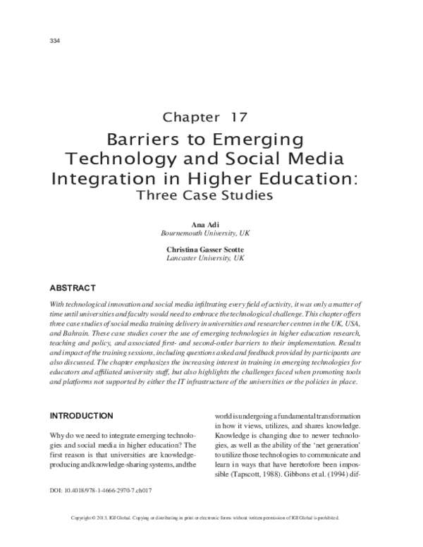 (PDF) Barriers to Emerging Technology and Social Media Integration in ...