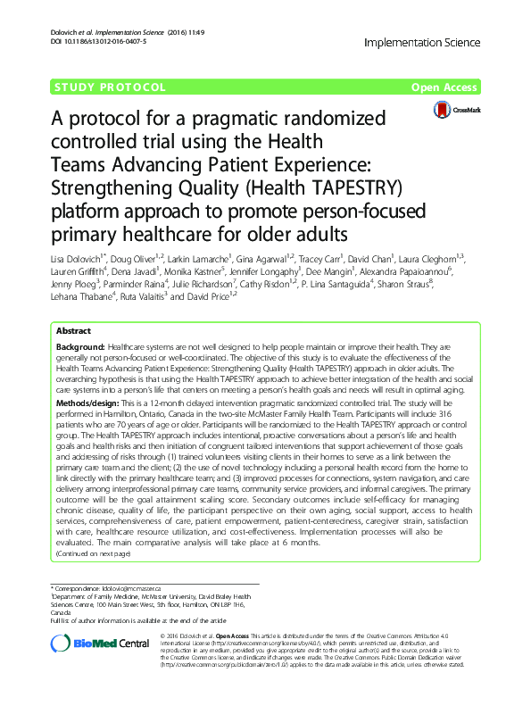 (PDF) A protocol for a pragmatic randomized controlled trial using the ...