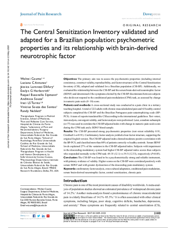 (PDF) The Central Sensitization Inventory validated and adapted for a ...