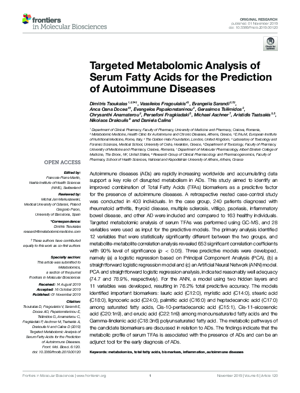 (PDF) Targeted Metabolomic Analysis of Serum Fatty Acids for the ...