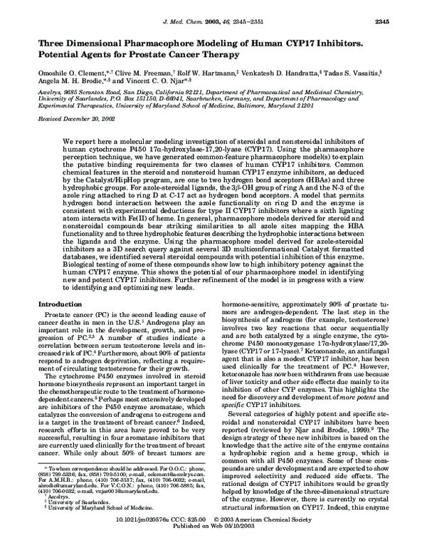 (PDF) Three Dimensional Pharmacophore Modeling of Human CYP17 ...