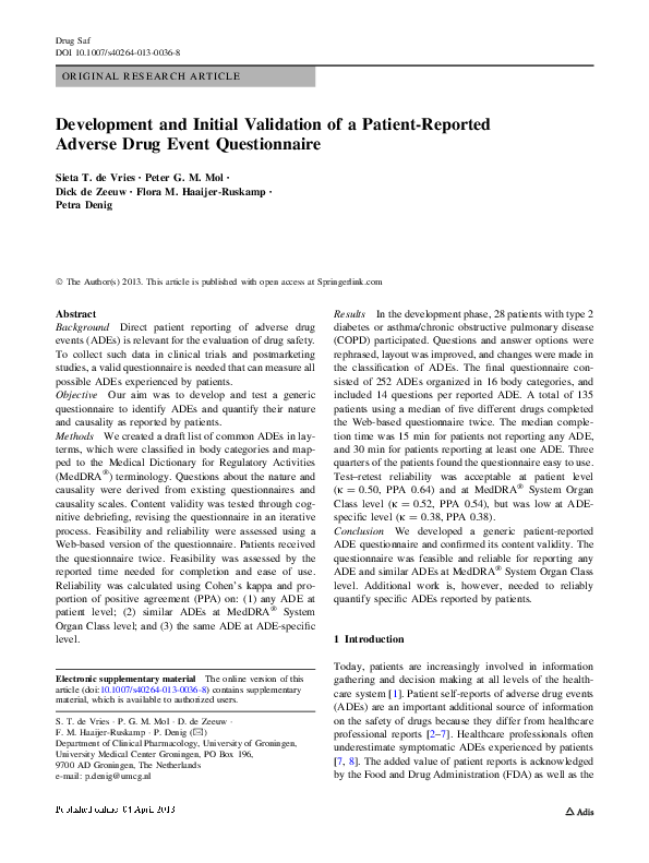 (PDF) Development and Initial Validation of a Patient-Reported Adverse ...