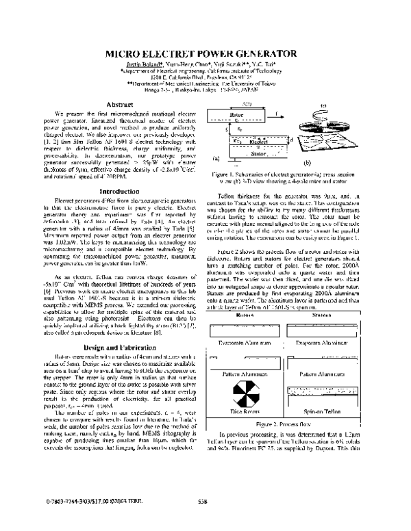 (PDF) Micro electret power generator