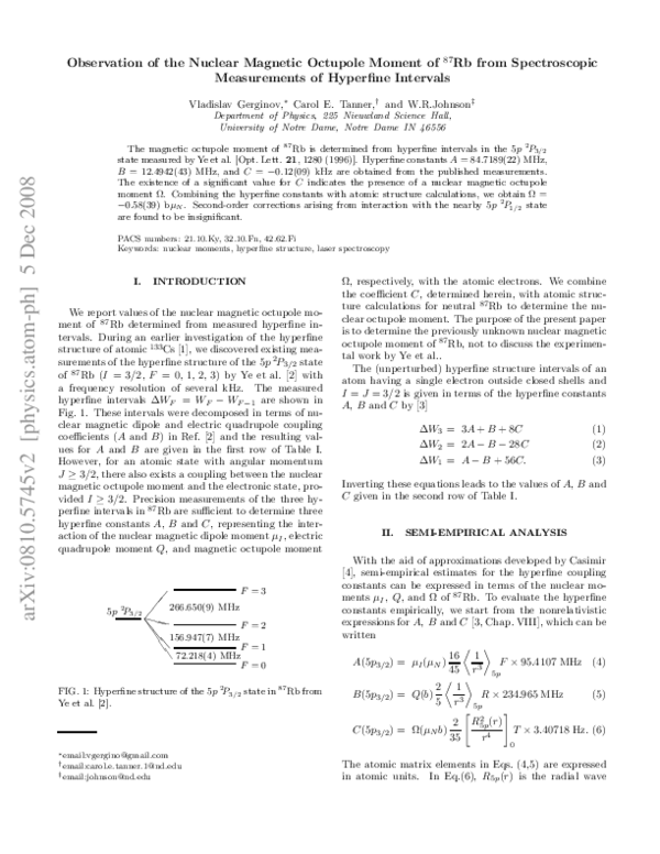 (PDF) Observation of the nuclear magnetic octupole moment of 87 Rb from ...