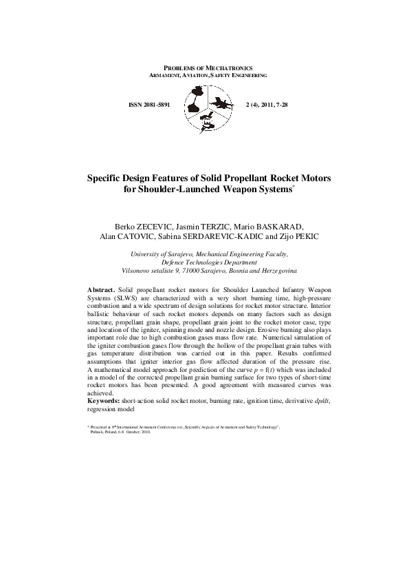 Pdf Specific Design Features Of Solid Propellant Rocket Motors For