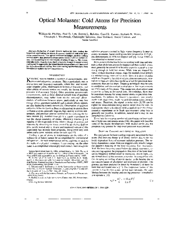 (PDF) Optical molasses: cold atoms for precision measurements
