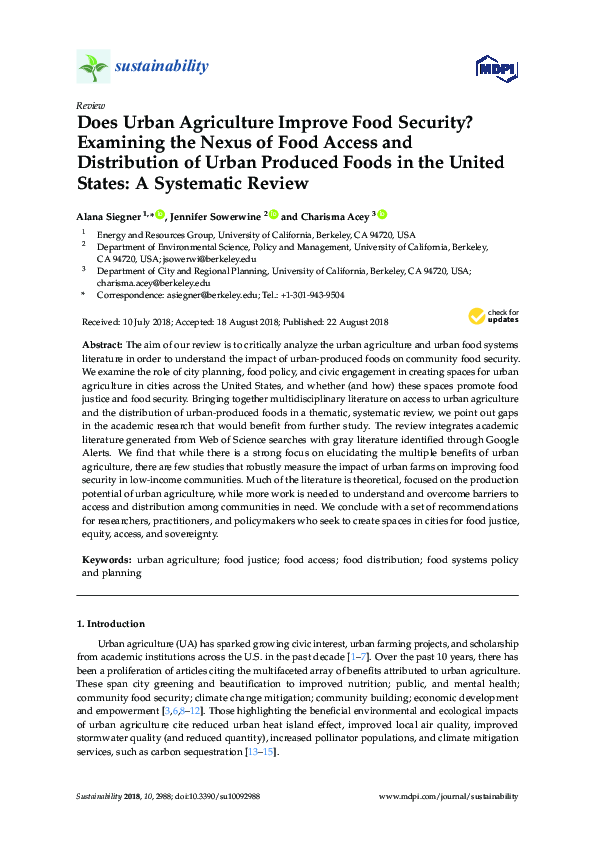 (PDF) Does Urban Agriculture Improve Food Security? Examining the Nexus of Food Access and