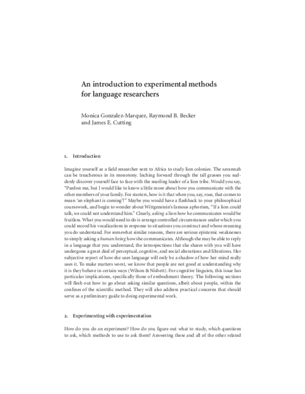 (PDF) An introduction to experimental methods for language researchers