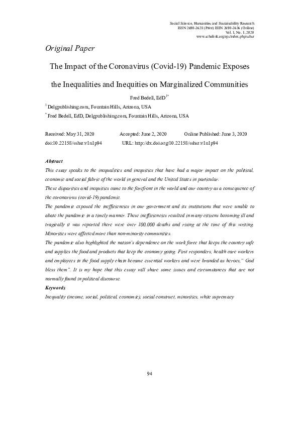 (PDF) The Impact of the Coronavirus (Covid-19) Pandemic Exposes the ...