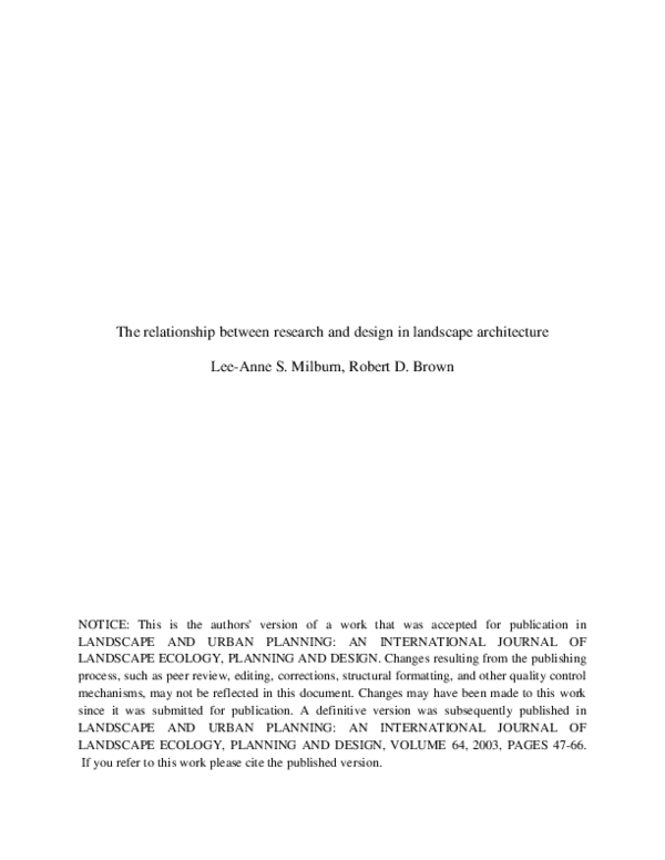 (PDF) The relationship between research and design in landscape ...