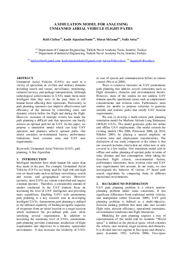 (PDF) A Simulation Model For Analysing Unmanned Aerial Vehicle Flight Paths