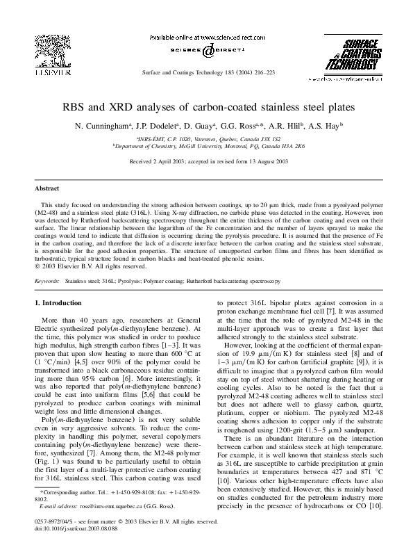 (PDF) RBS and XRD analyses of carbon-coated stainless steel plates