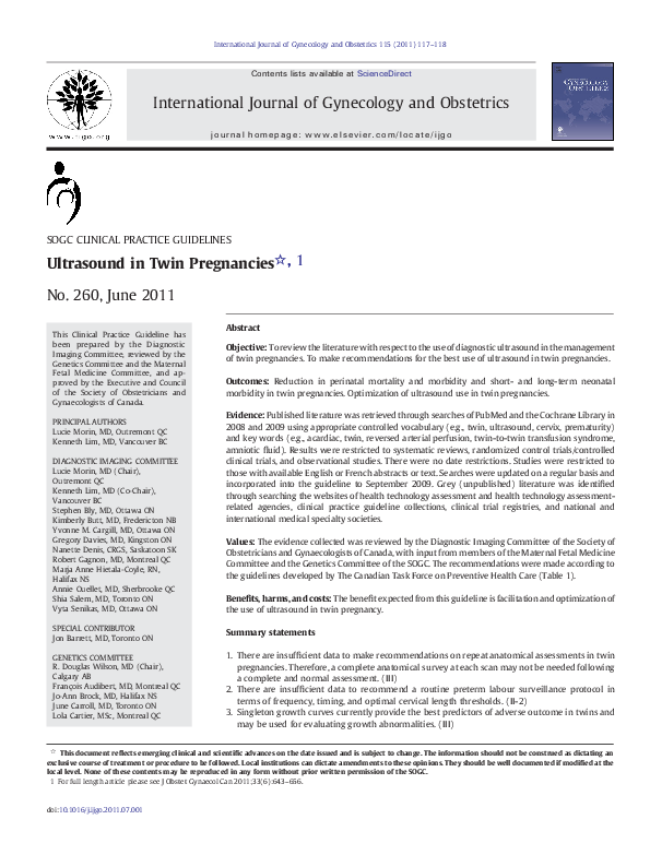 Pdf Ultrasound In Twin Pregnancies