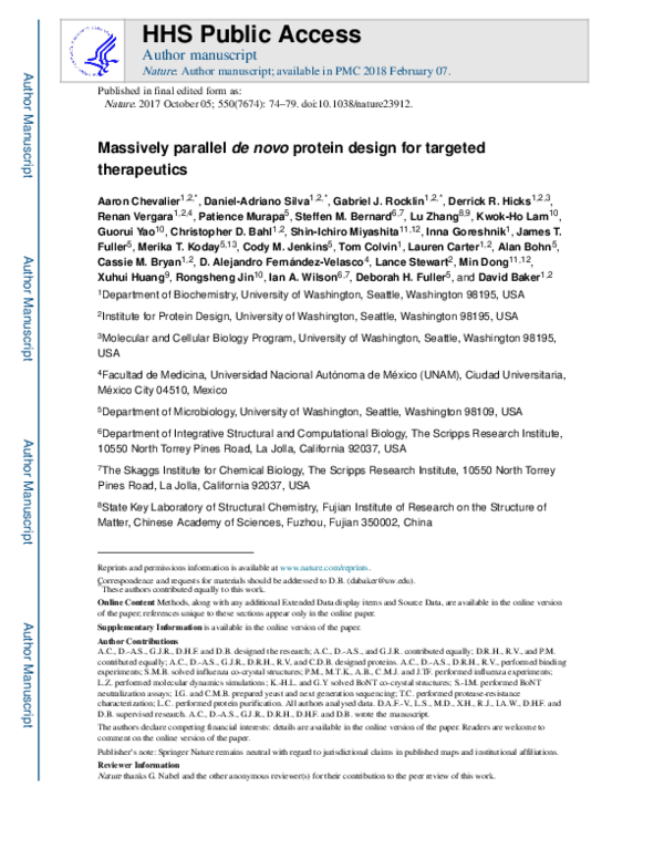 (PDF) Massively parallel de novo protein design for targeted therapeutics