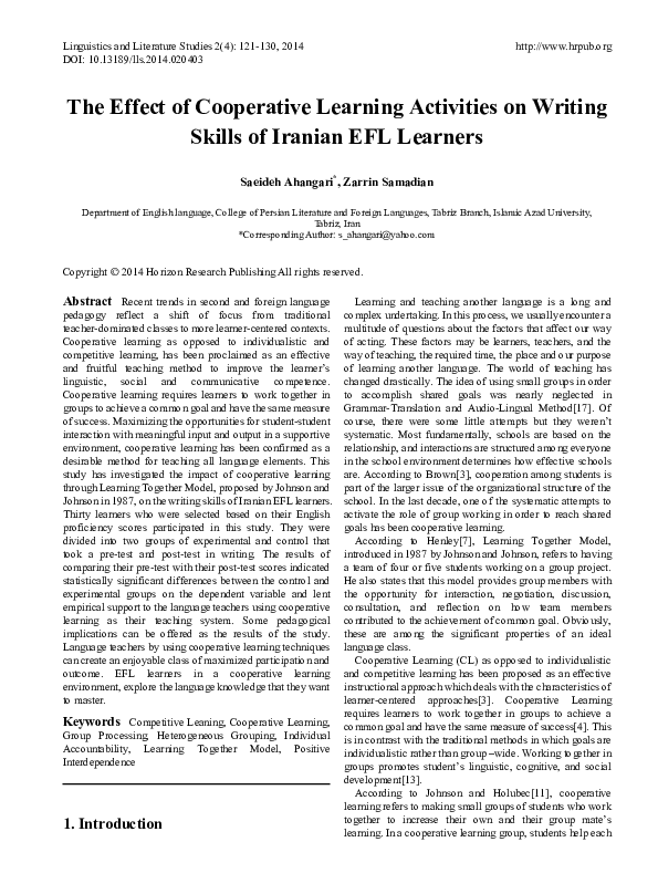 (PDF) The Effect of Cooperative Learning Activities on Writing Skills ...