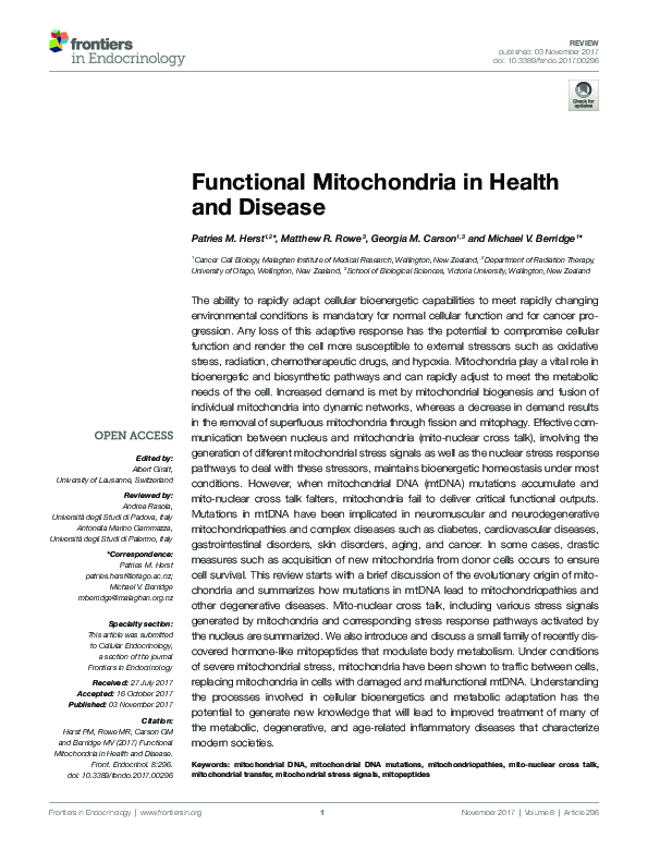 (PDF) Functional Mitochondria in Health and Disease