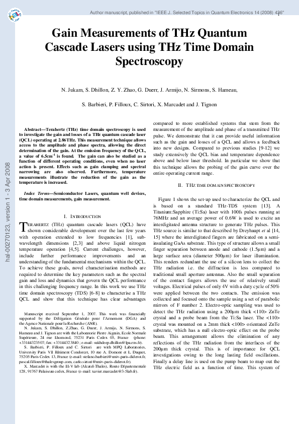 (PDF) Gain Measurements of THz Quantum Cascade Lasers using THz Time ...