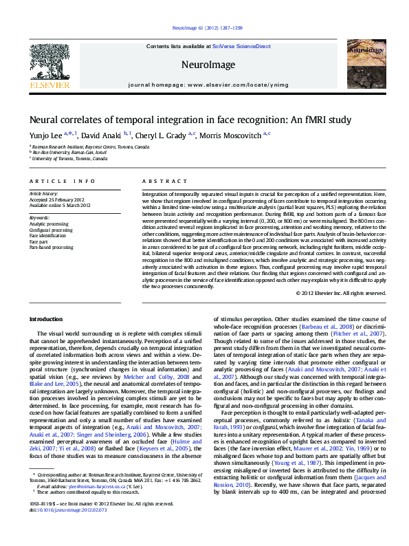 (PDF) Neural correlates of temporal integration in face recognition: an ...