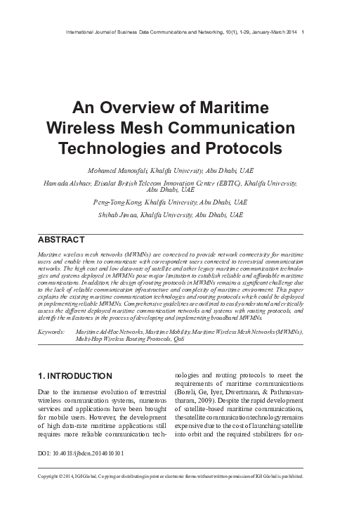 (PDF) An Overview of Maritime Wireless Mesh Communication Technologies