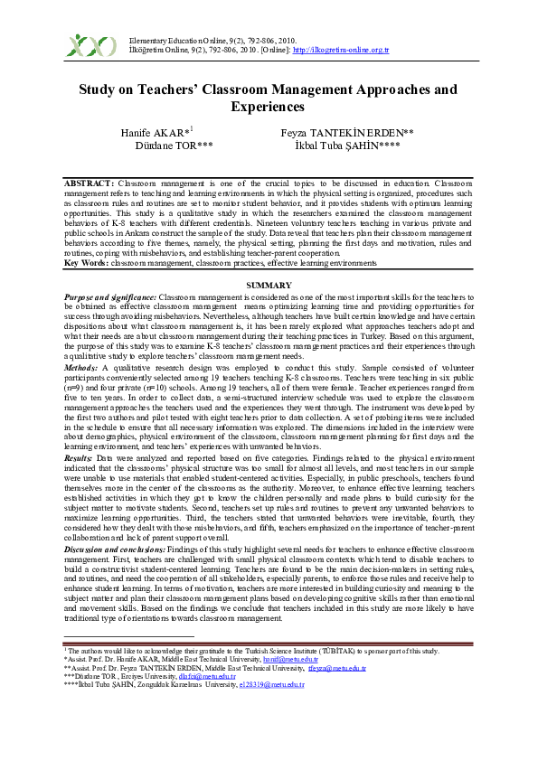 (PDF) Study on Teachers' Classroom Management Approaches and Experiences