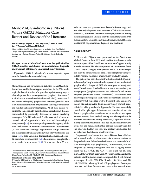 (PDF) MonoMAC Syndrome in a Patient With a GATA2 Mutation: Case Report ...