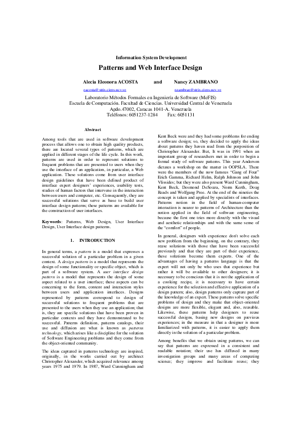(PDF) Patterns and Web Interface Design