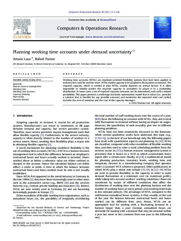 (PDF) Planning working time accounts under demand uncertainty